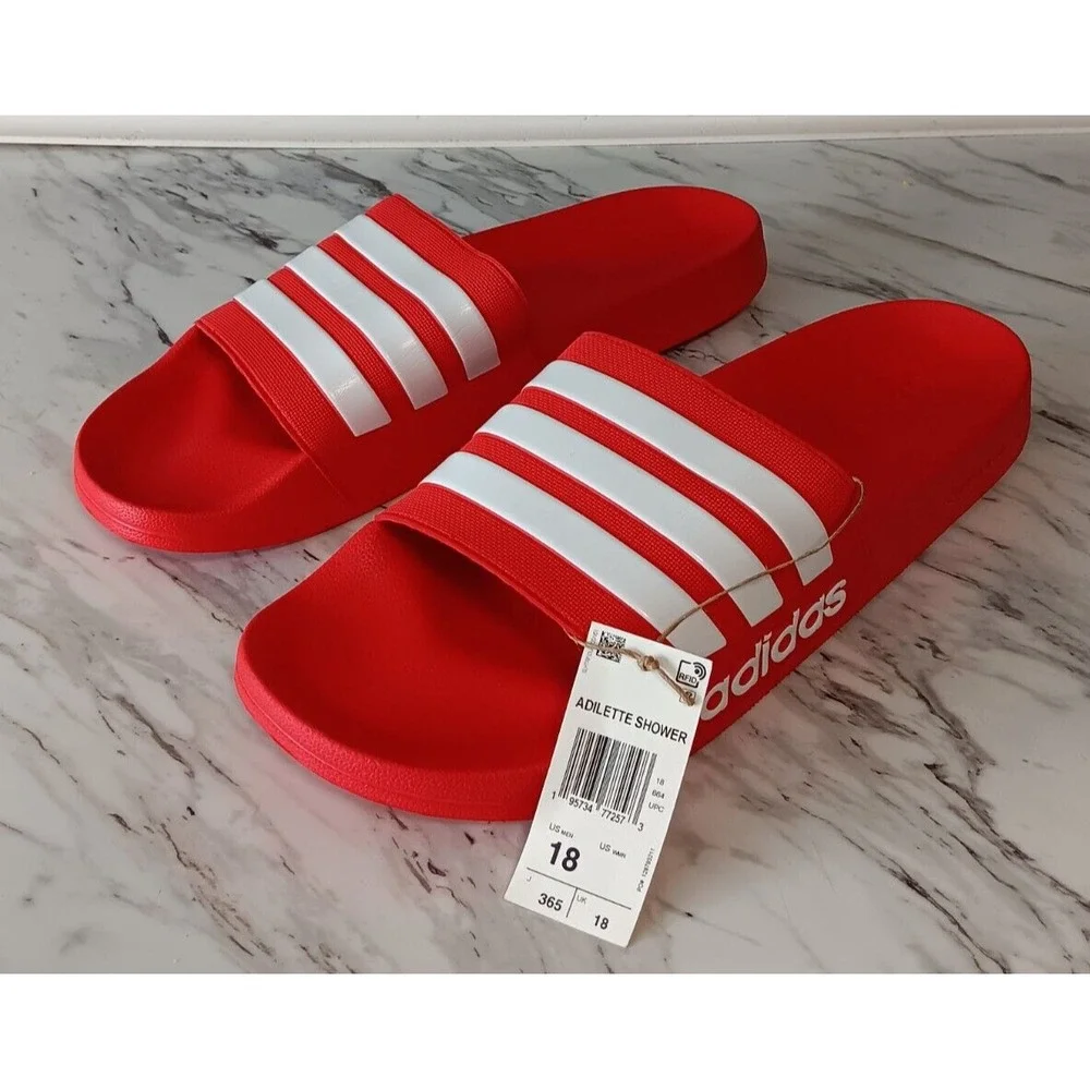 NWT Adidas Men's Red White Adilette Shower Slide Sandals Size 18